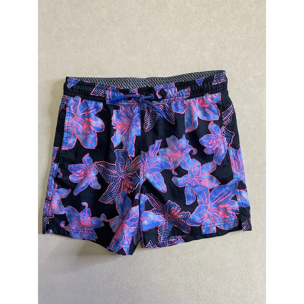 Art Class Boys Floral Swim Trunks Black Pink Blue L 10/12 Tropical Mesh Liner